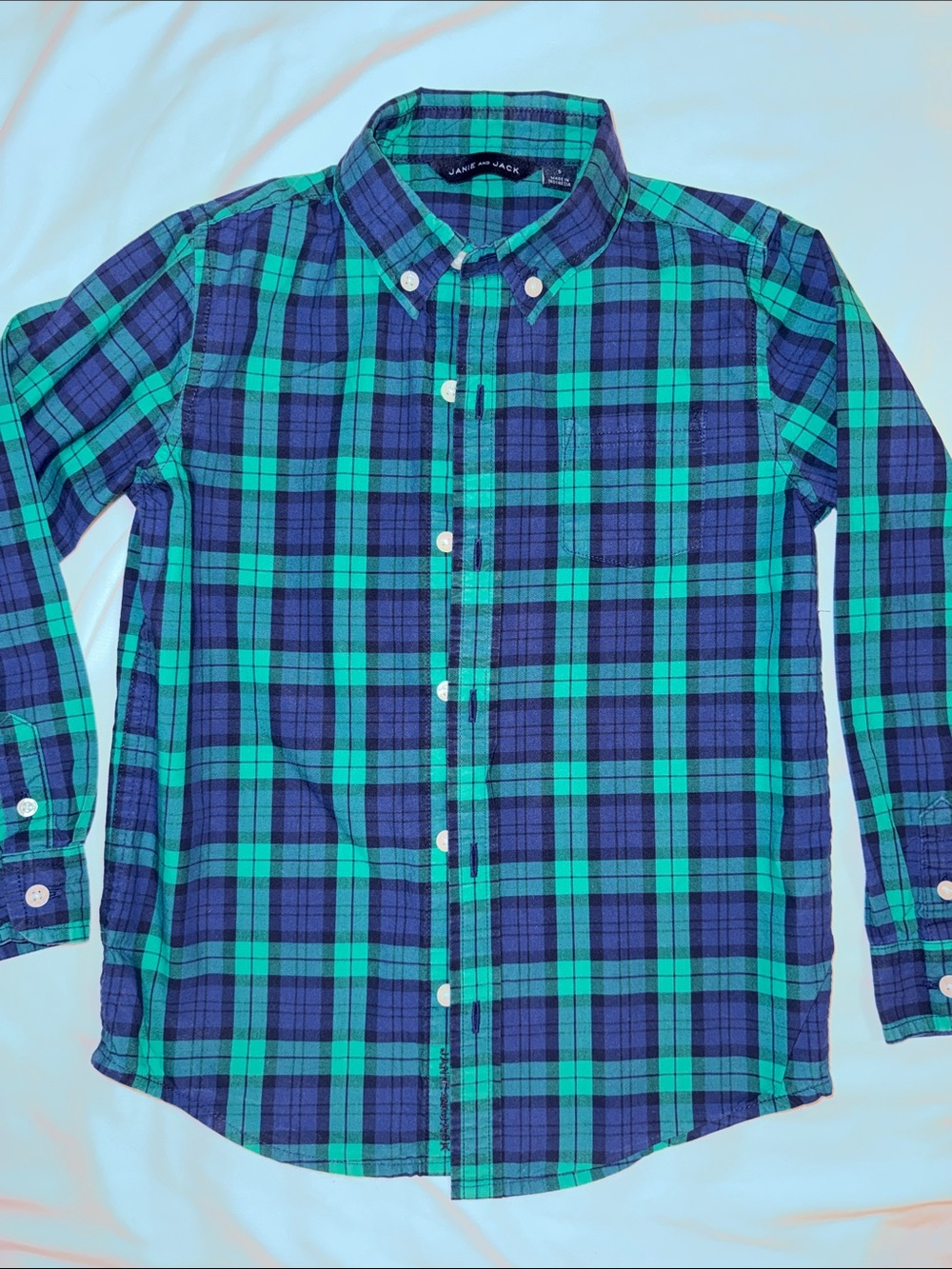 Janie and Jack Boys Blue and Green Plaid Button-Down Shirt